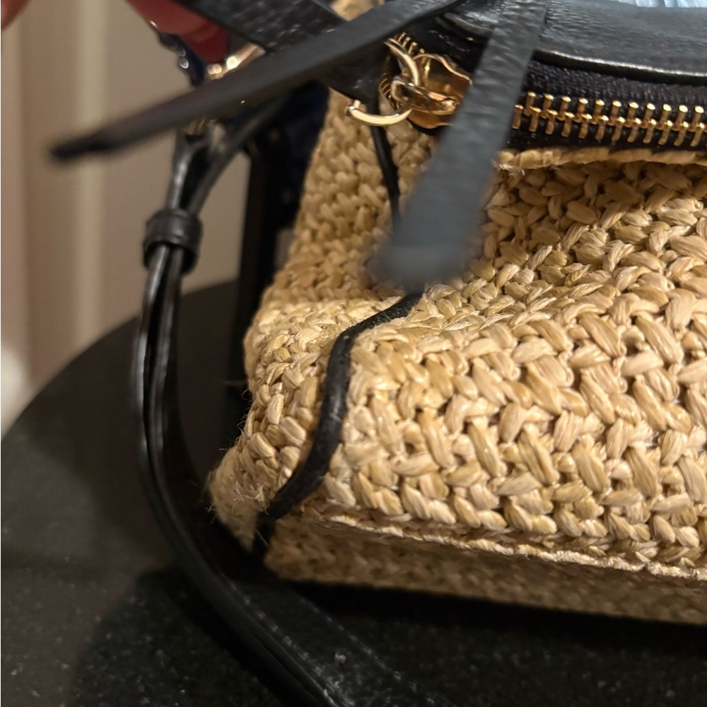 kate spade Black Leather & Straw Shoulder/Crossbody Bag - Picture 6 of 8